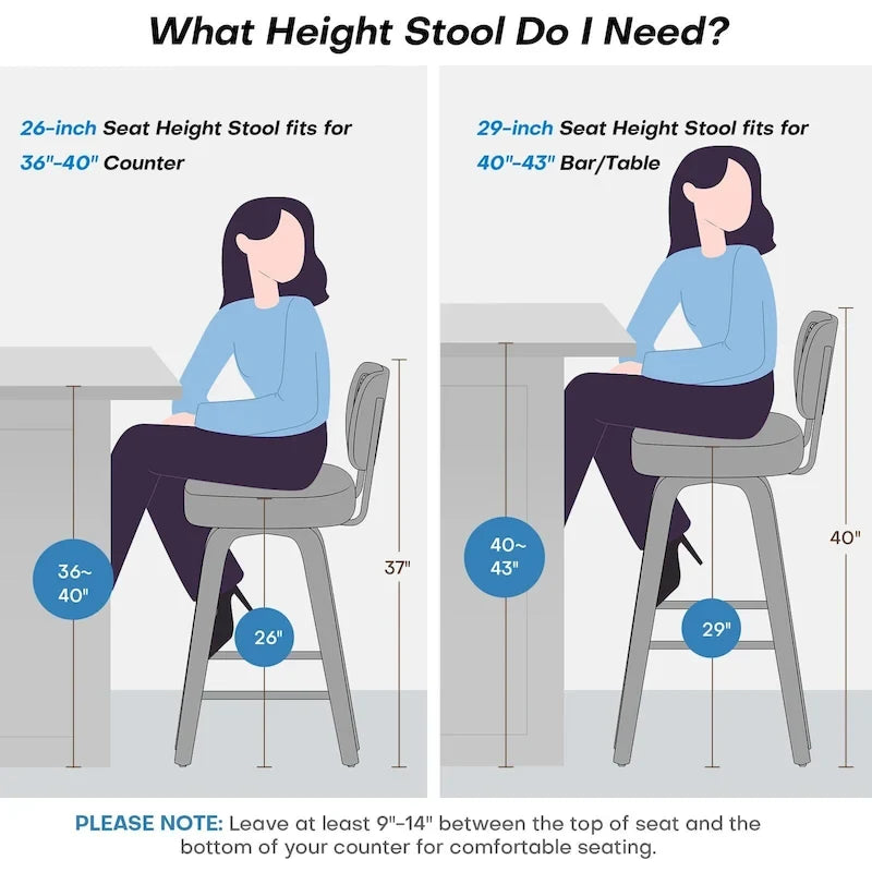 Swivel Bar Stools with Bentwood Legs, PU Leather, 26/29 Inch