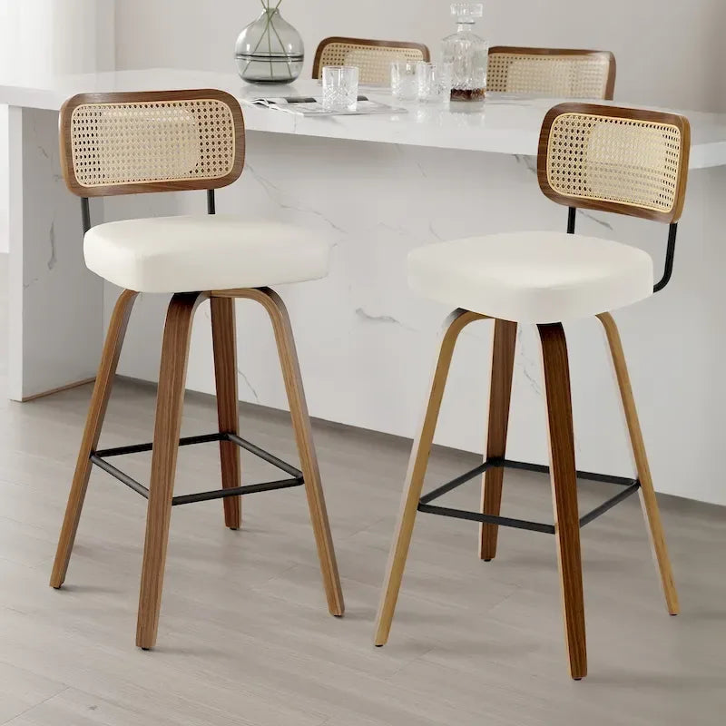 Swivel Bar Stools with Bentwood Legs, PU Leather, 26/29 Inch