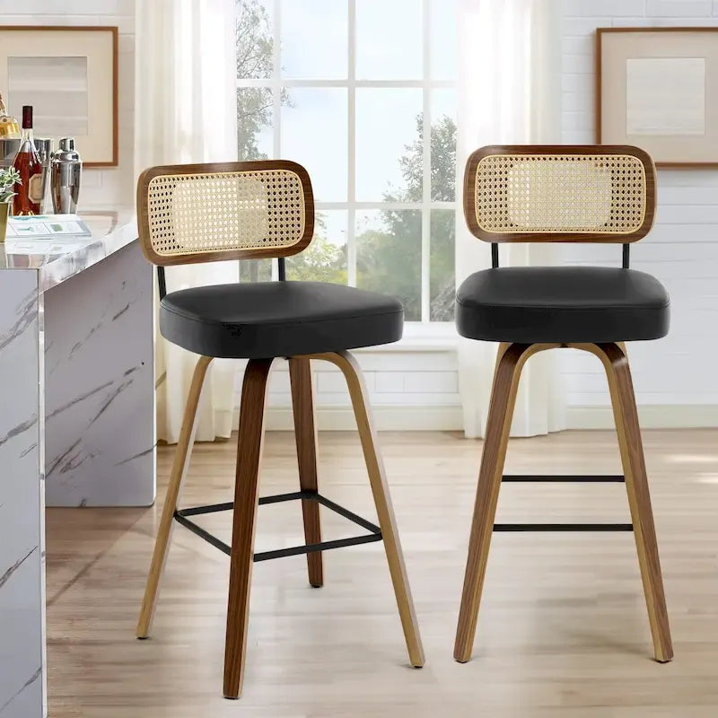 Swivel Bar Stools with Bentwood Legs, PU Leather, 26/29 Inch