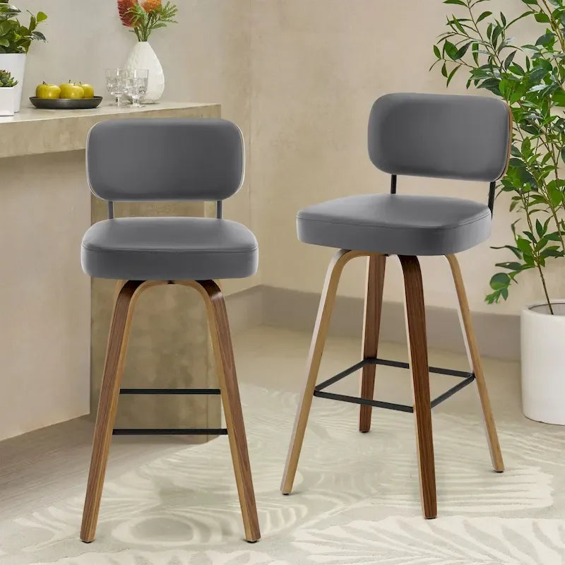 Swivel Bar Stools with Bentwood Legs, PU Leather, 26/29 Inch