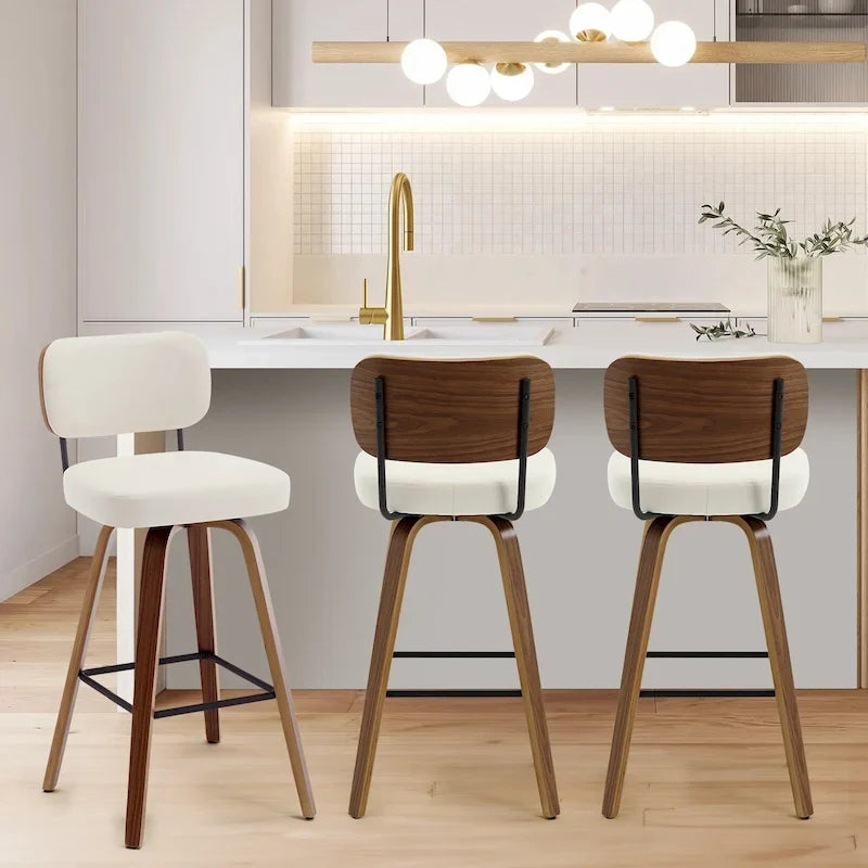 Swivel Bar Stools with Bentwood Legs, PU Leather, 26/29 Inch