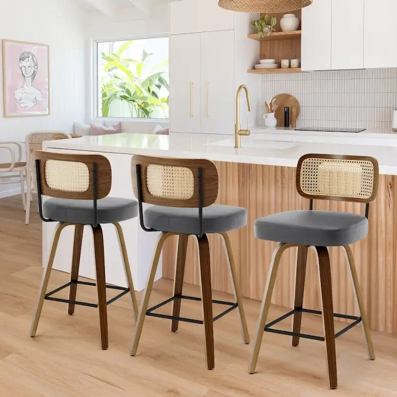 Swivel Bar Stools with Bentwood Legs, PU Leather, 26/29 Inch