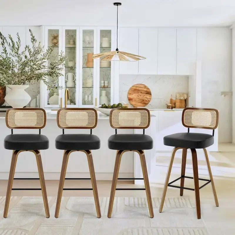 Swivel Bar Stools with Bentwood Legs, PU Leather, 26/29 Inch