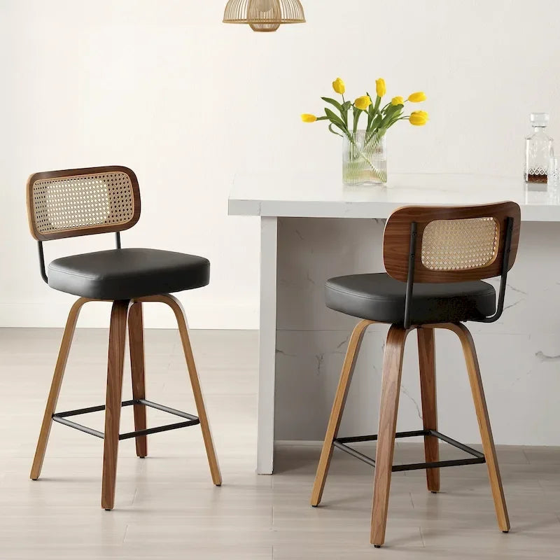 Swivel Bar Stools with Bentwood Legs, PU Leather, 26/29 Inch