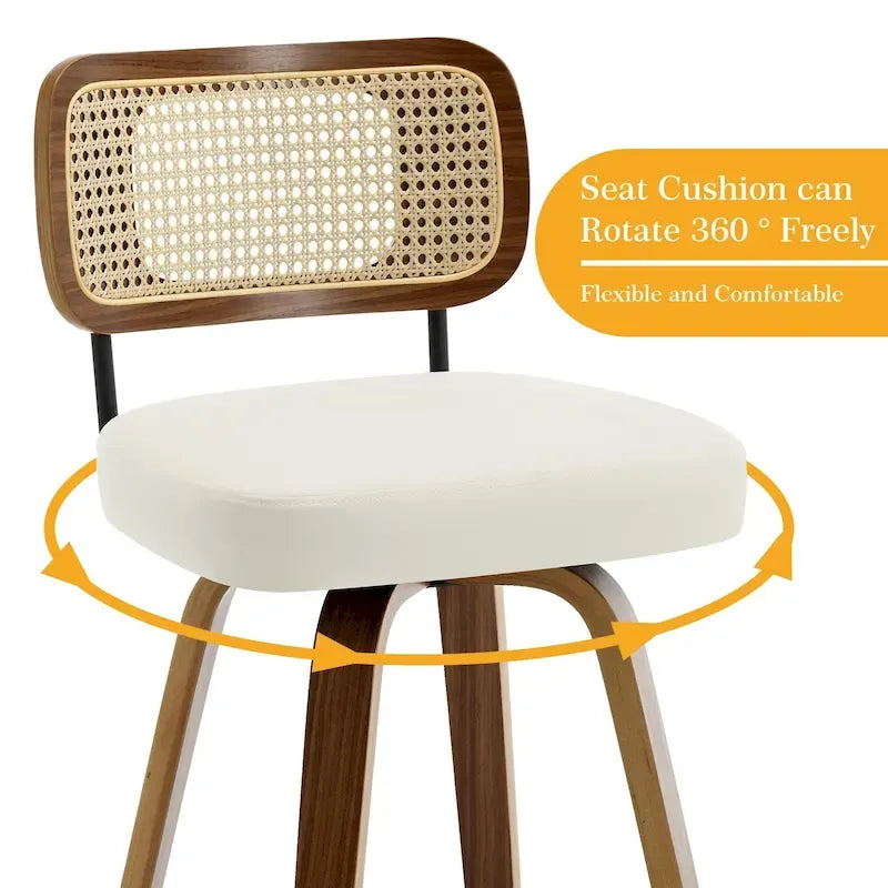 Swivel Bar Stools with Bentwood Legs, PU Leather, 26/29 Inch