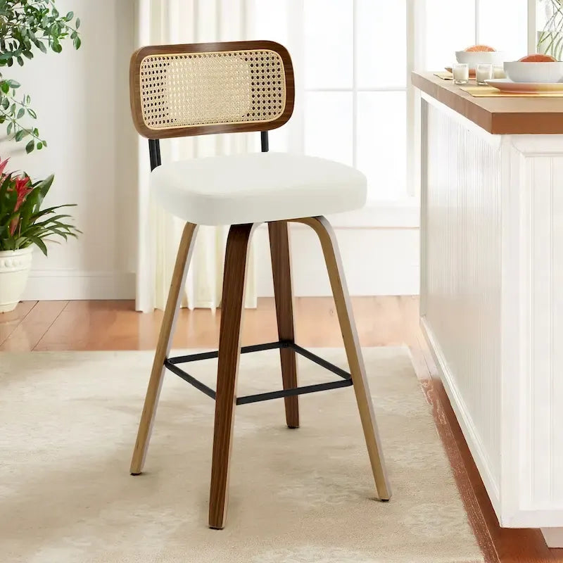 Swivel Bar Stools with Bentwood Legs, PU Leather, 26/29 Inch