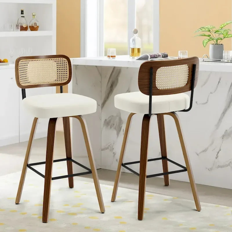 Swivel Bar Stools with Bentwood Legs, PU Leather, 26/29 Inch