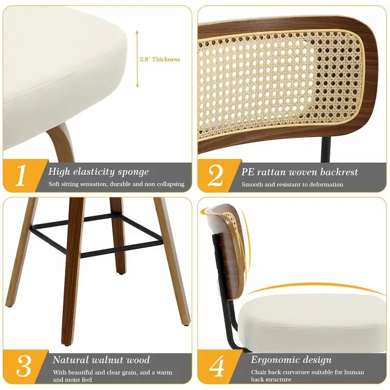 Swivel Bar Stools with Bentwood Legs, PU Leather, 26/29 Inch