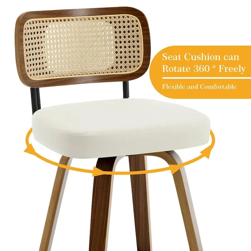 Swivel Bar Stools with Bentwood Legs, PU Leather, 26/29 Inch
