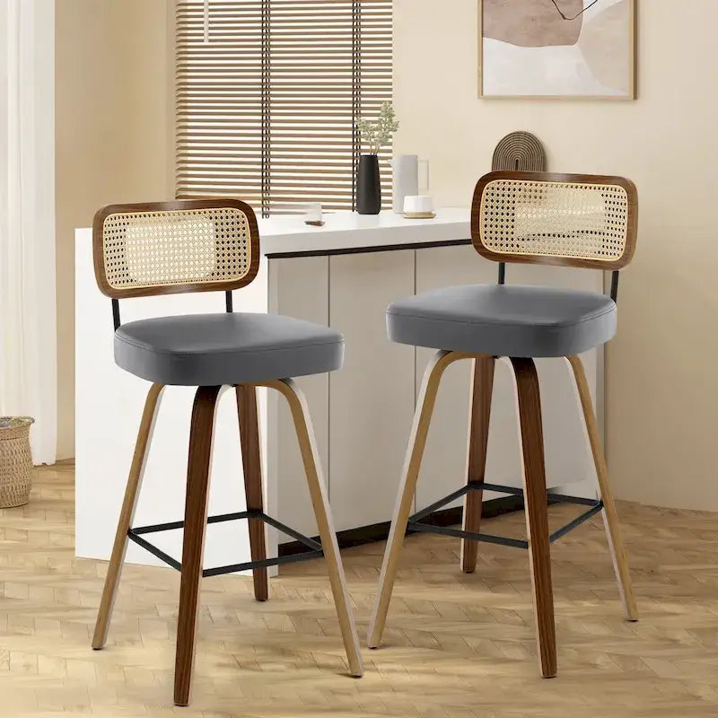 Swivel Bar Stools with Bentwood Legs, PU Leather, 26/29 Inch