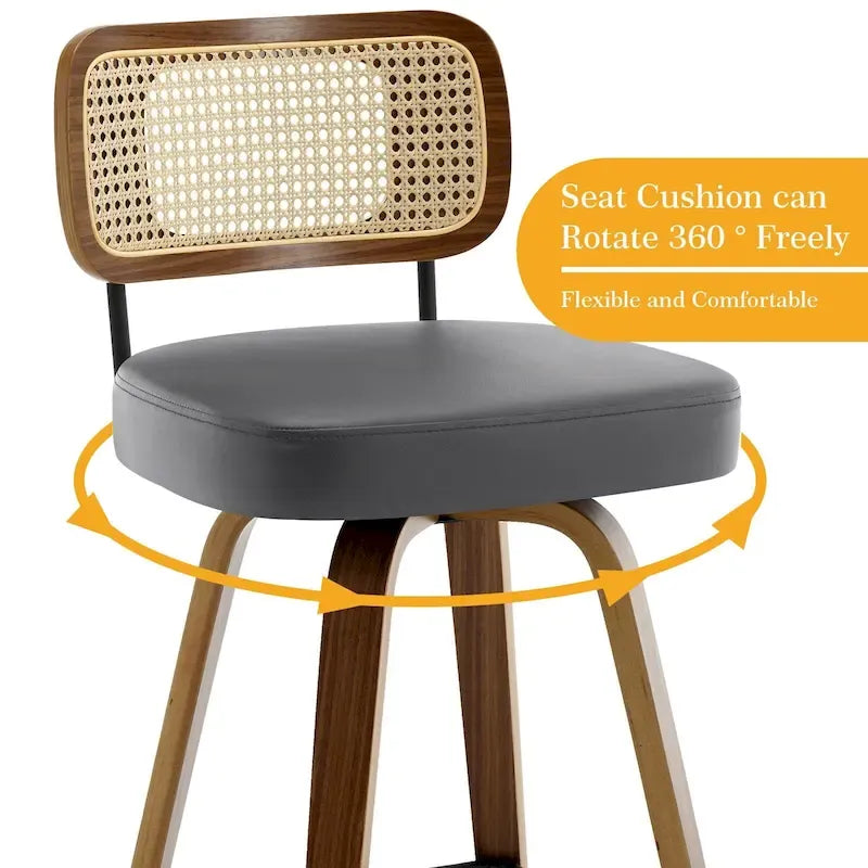 Swivel Bar Stools with Bentwood Legs, PU Leather, 26/29 Inch
