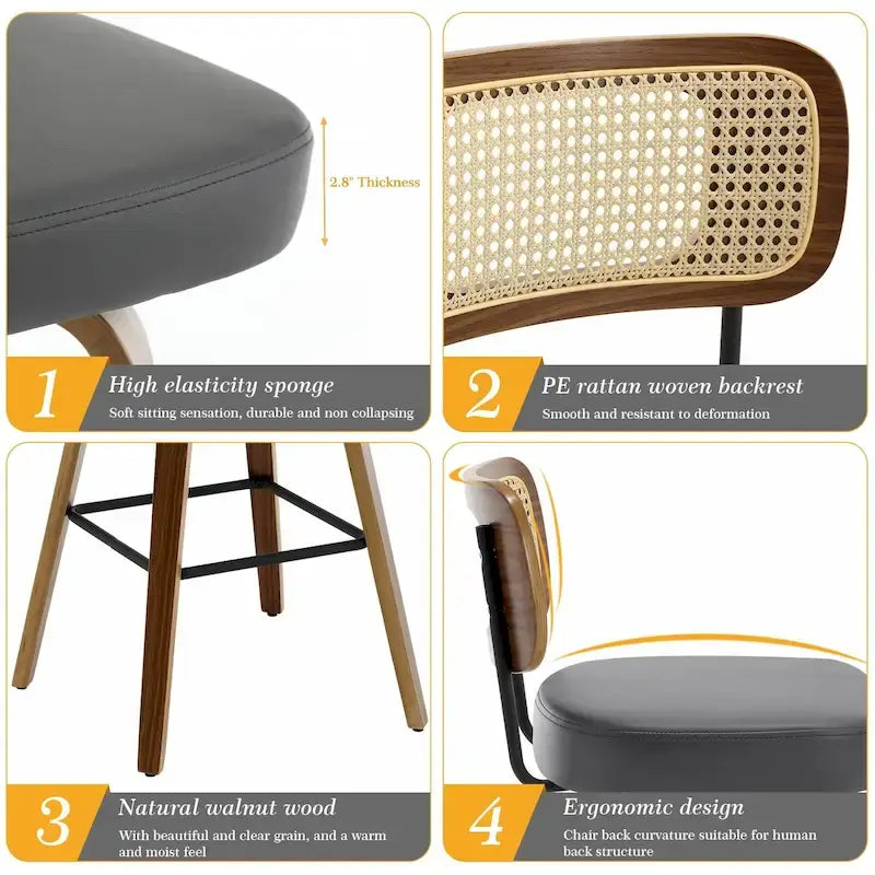 Swivel Bar Stools with Bentwood Legs, PU Leather, 26/29 Inch