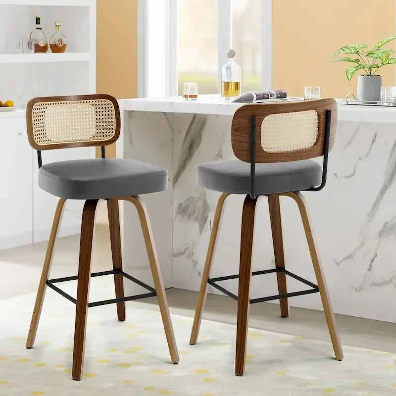 Swivel Bar Stools with Bentwood Legs, PU Leather, 26/29 Inch