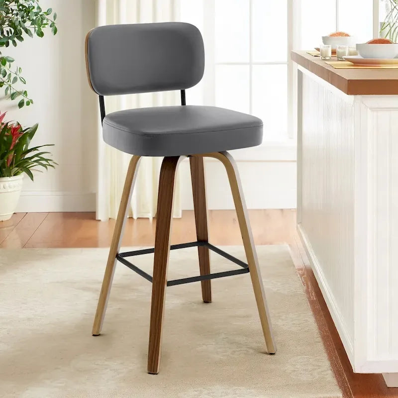 Swivel Bar Stools with Bentwood Legs, PU Leather, 26/29 Inch