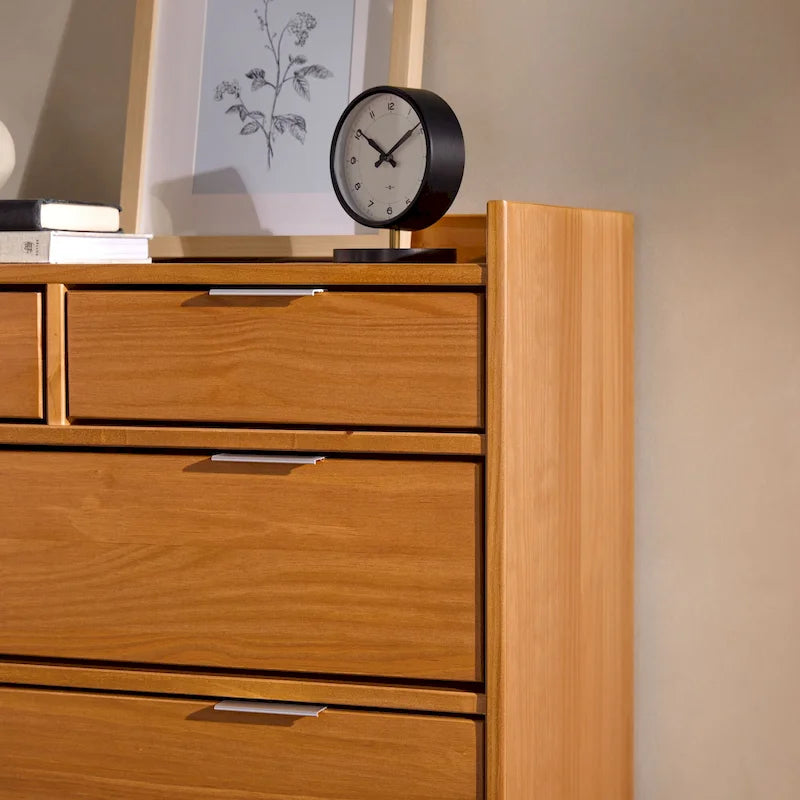 Modern Gallery Top Solid Pine Wood Chest, 6 Drawers