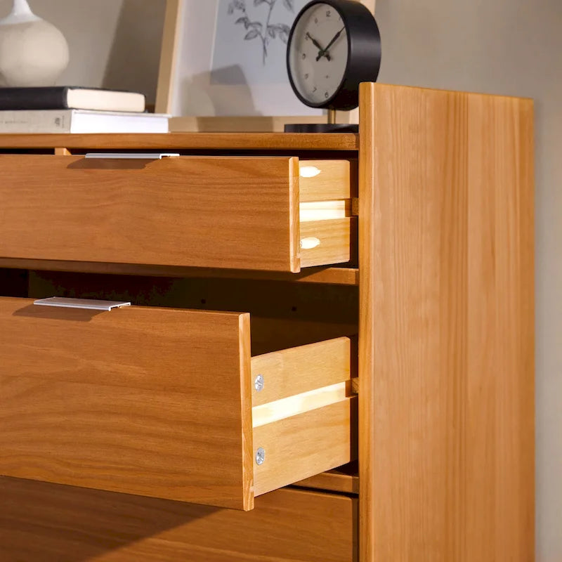 Modern Gallery Top Solid Pine Wood Chest, 6 Drawers