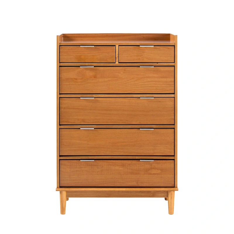 Modern Gallery Top Solid Pine Wood Chest, 6 Drawers