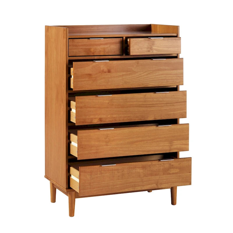 Modern Gallery Top Solid Pine Wood Chest, 6 Drawers