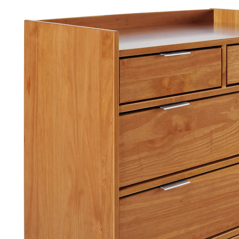 Modern Gallery Top Solid Pine Wood Chest, 6 Drawers