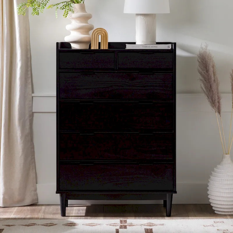Modern Gallery Top Solid Pine Wood Chest, 6 Drawers