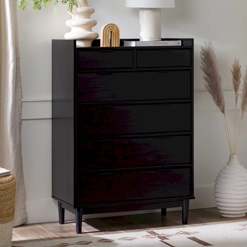 Modern Gallery Top Solid Pine Wood Chest, 6 Drawers