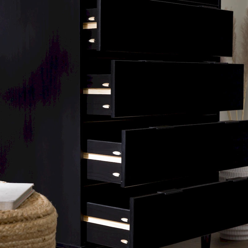 Modern Gallery Top Solid Pine Wood Chest, 6 Drawers