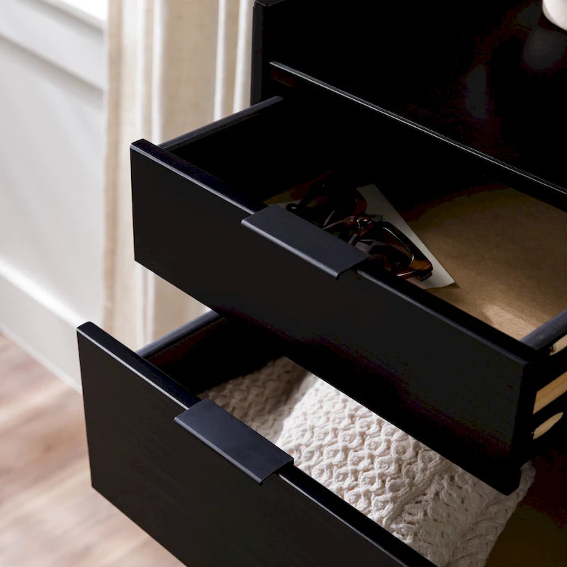 Modern Gallery Top Solid Pine Wood Chest, 6 Drawers