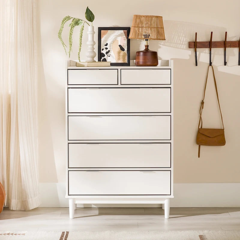 Modern Gallery Top Solid Pine Wood Chest, 6 Drawers