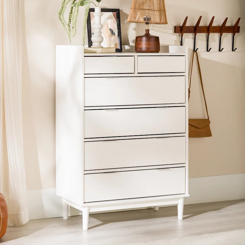Modern Gallery Top Solid Pine Wood Chest, 6 Drawers