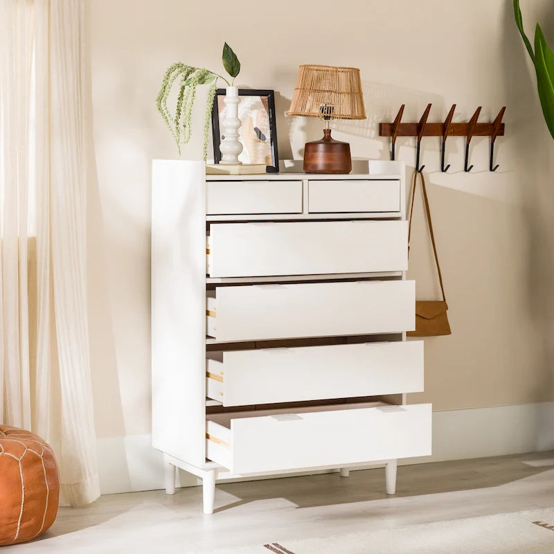 Modern Gallery Top Solid Pine Wood Chest, 6 Drawers