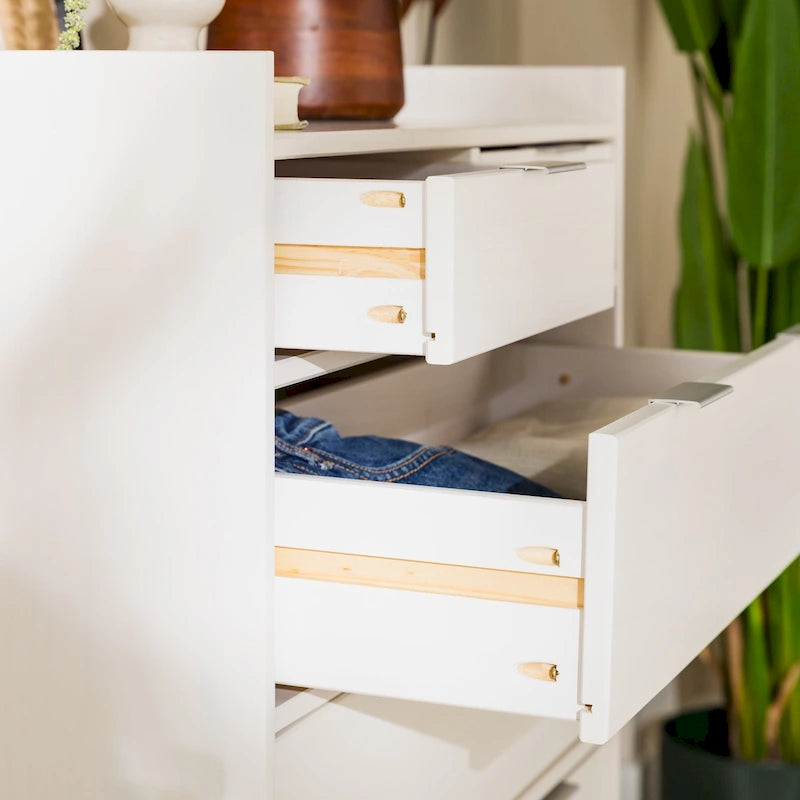 Modern Gallery Top Solid Pine Wood Chest, 6 Drawers