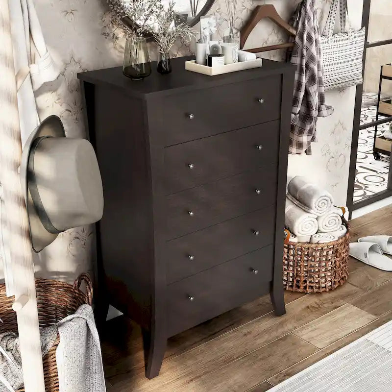 Transitional Espresso 5-Drawer Vertical Chest