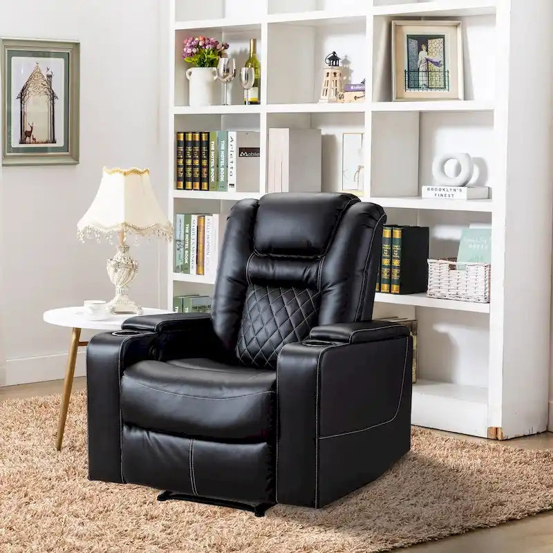 Leather Home Theater Recliner with USB Ports and Cup Holders