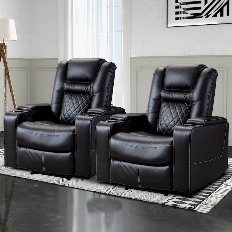Leather Home Theater Recliner with USB Ports and Cup Holders