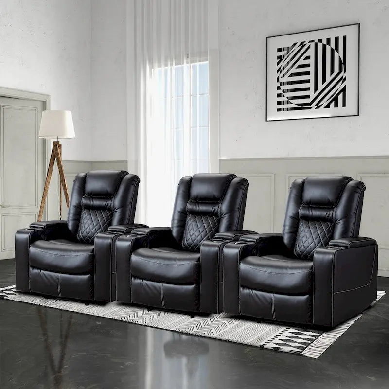 Leather Home Theater Recliner with USB Ports and Cup Holders