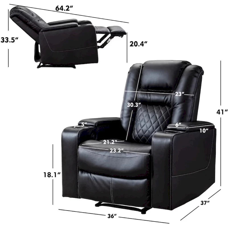 Leather Home Theater Recliner with USB Ports and Cup Holders