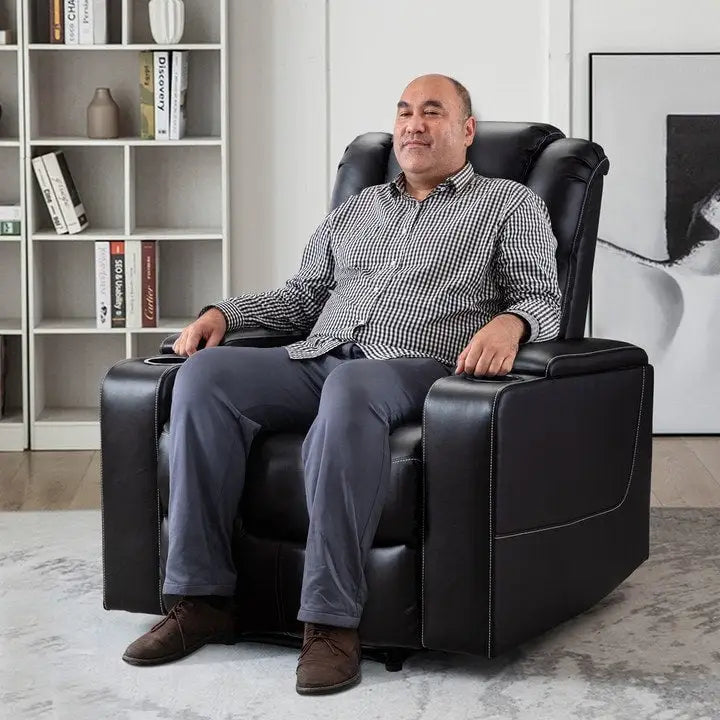 Leather Home Theater Recliner with USB Ports and Cup Holders
