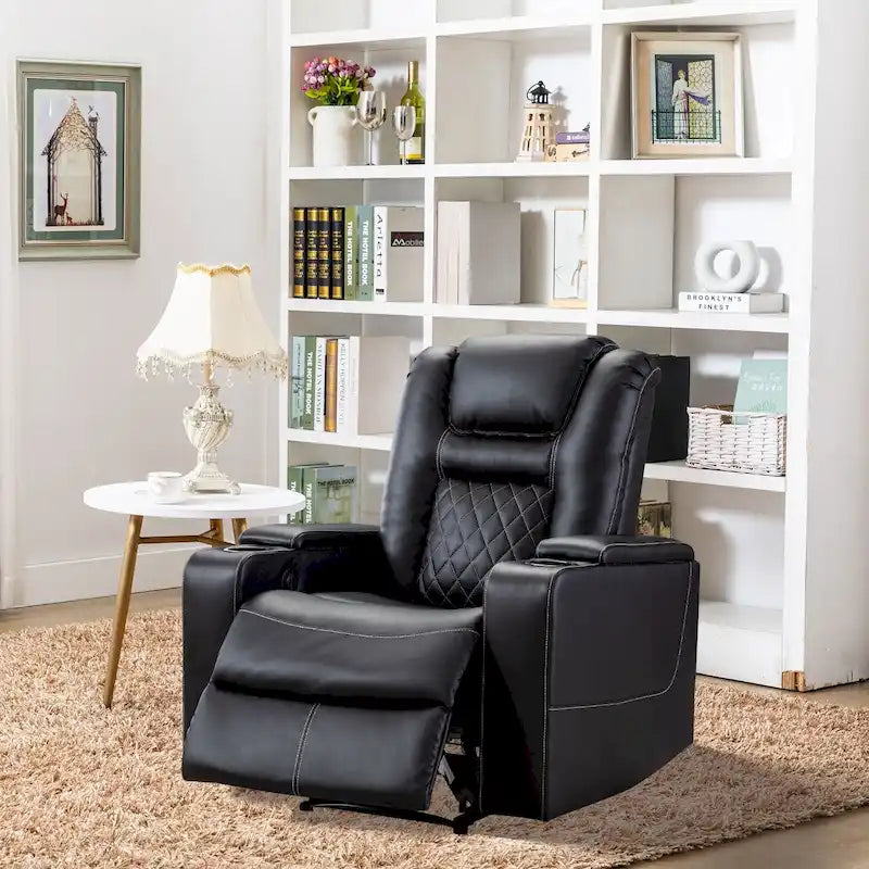 Leather Home Theater Recliner with USB Ports and Cup Holders