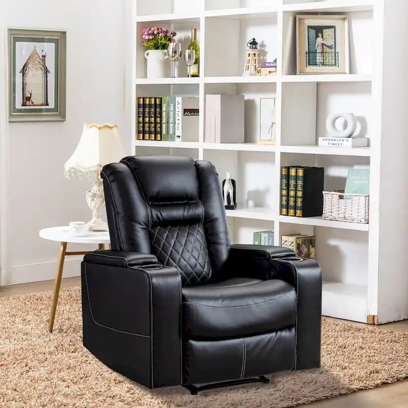 Leather Home Theater Recliner with USB Ports and Cup Holders