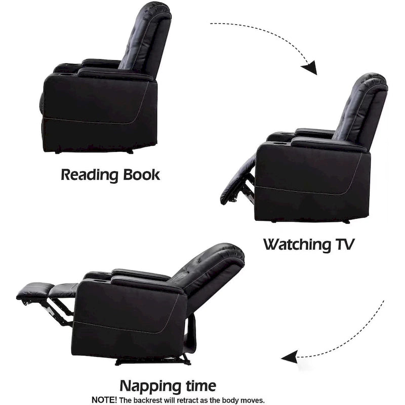 Leather Home Theater Recliner with USB Ports and Cup Holders
