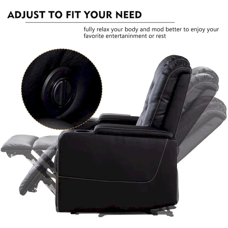 Leather Home Theater Recliner with USB Ports and Cup Holders