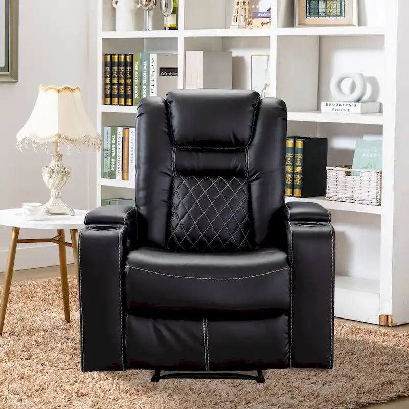 Leather Home Theater Recliner with USB Ports and Cup Holders