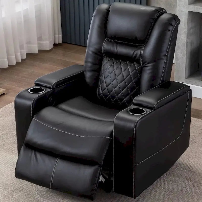Leather Home Theater Recliner with USB Ports and Cup Holders