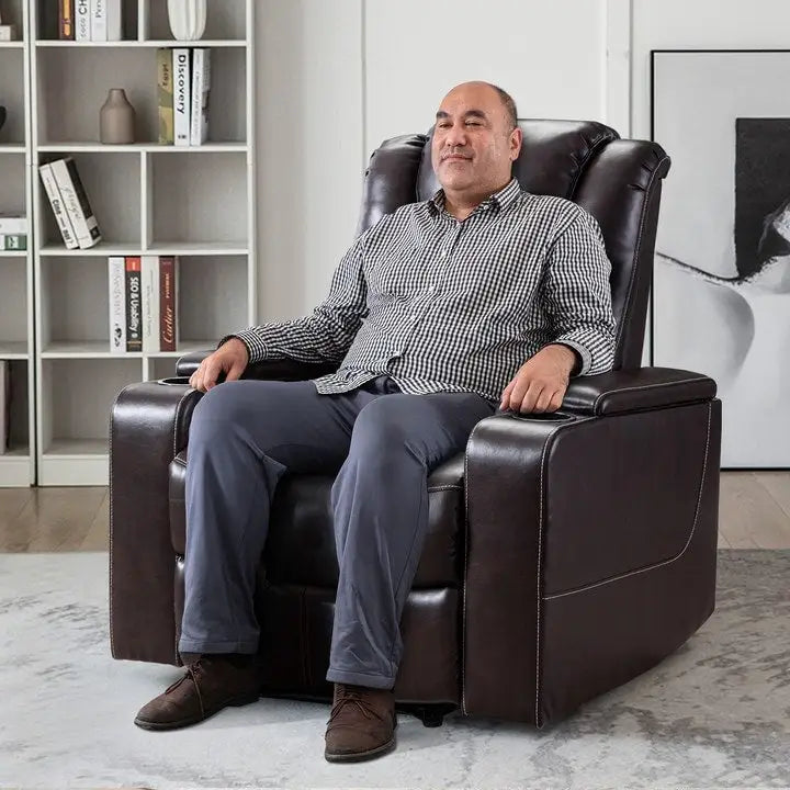 Leather Home Theater Recliner with USB Ports and Cup Holders