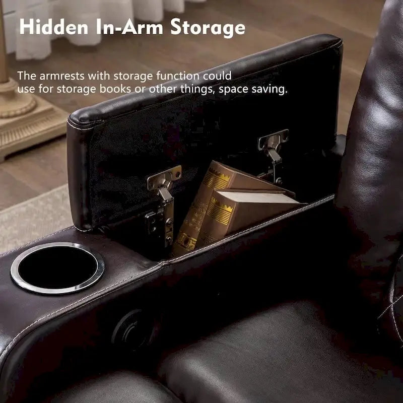 Leather Home Theater Recliner with USB Ports and Cup Holders