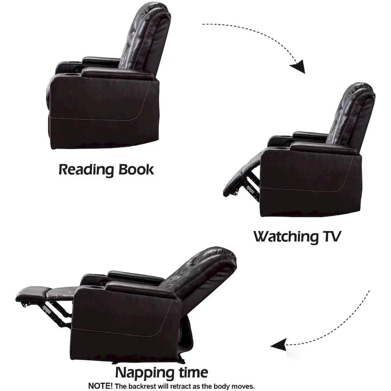 Leather Home Theater Recliner with USB Ports and Cup Holders