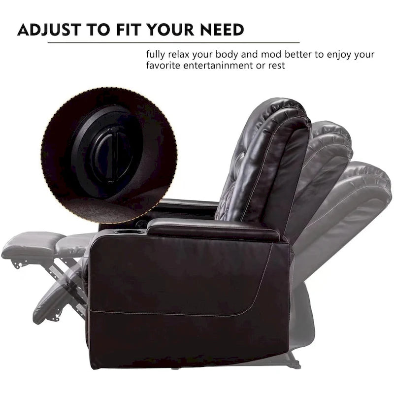 Leather Home Theater Recliner with USB Ports and Cup Holders
