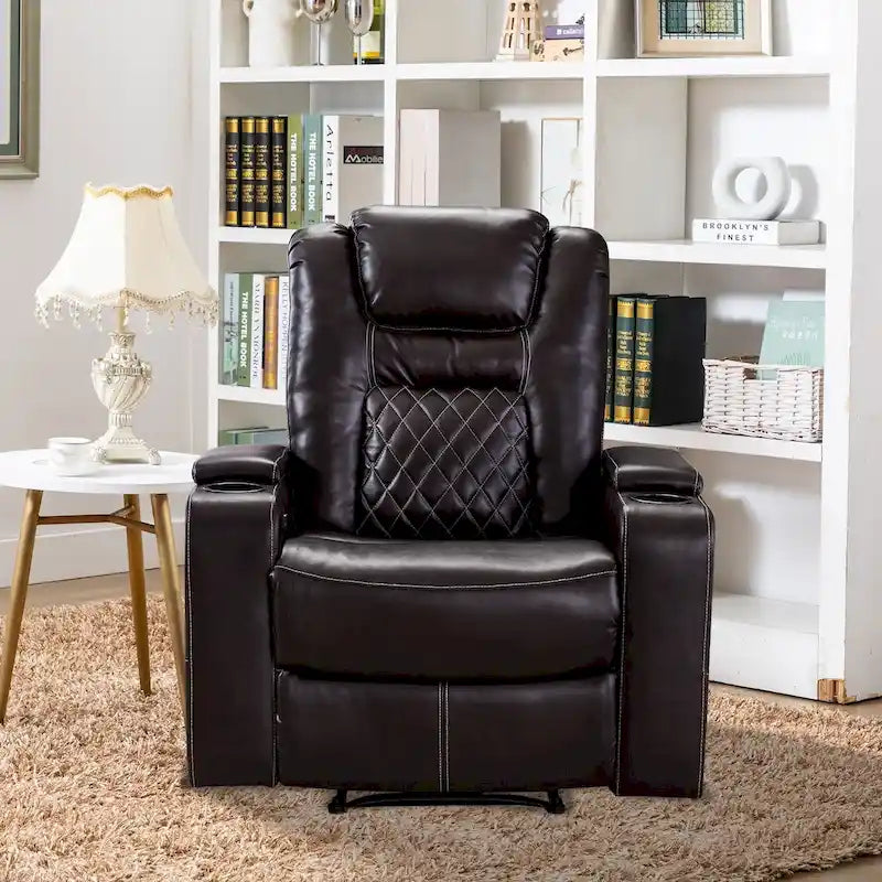 Leather Home Theater Recliner with USB Ports and Cup Holders