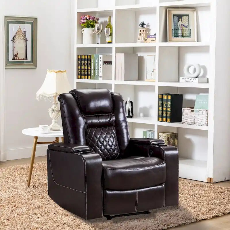 Leather Home Theater Recliner with USB Ports and Cup Holders