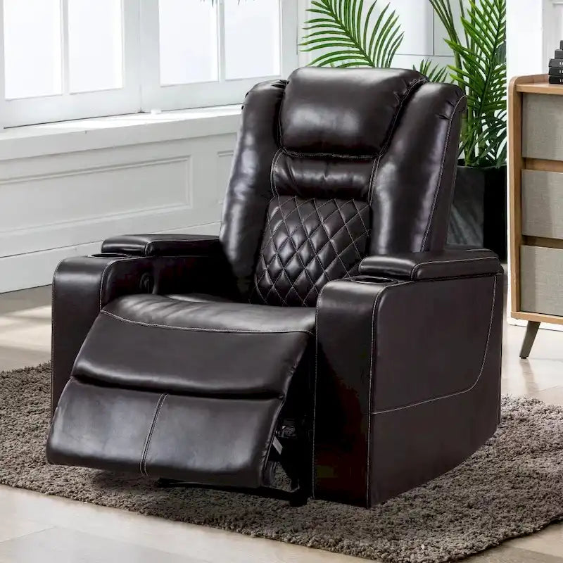 Leather Home Theater Recliner with USB Ports and Cup Holders